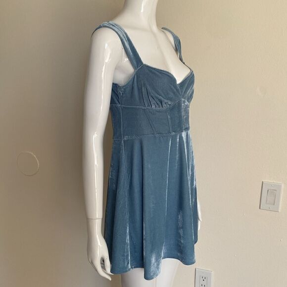 Urban Outfitters Genivieve Blue Velvet Corset Mini Dress Size Large - Picture 8 of 14